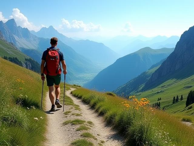 Wanderweg durch die Alpen mit Panorama-Bergblick